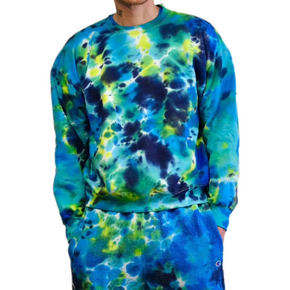 Tie Dye Blue/Green Nebula Sweatshirt by Cross Dude Tie Die - Unisex Size LG
